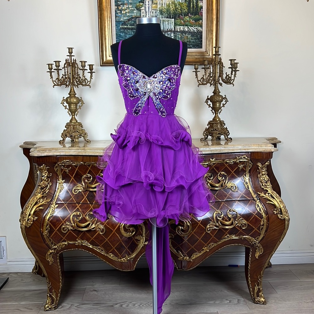 Meier Collection short rhinestone layer homecoming prom dress